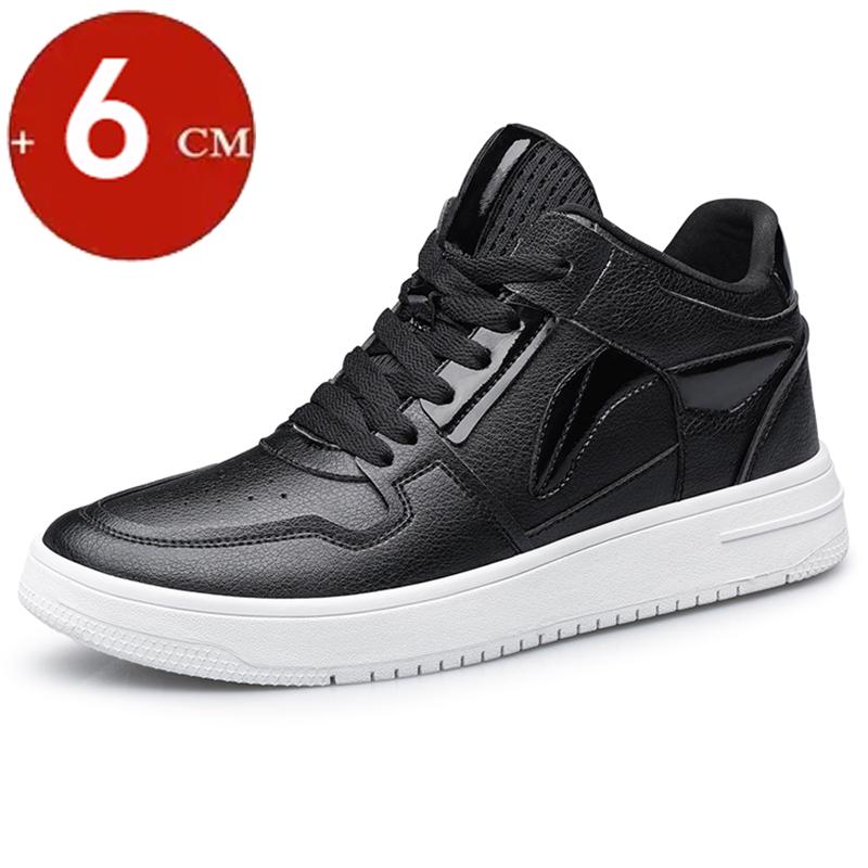Leather Casual Sneakers Men Sport Platform 6cm 8cm Elevator Shoes Increase Heightening Invisible Height Increasing Shoes White