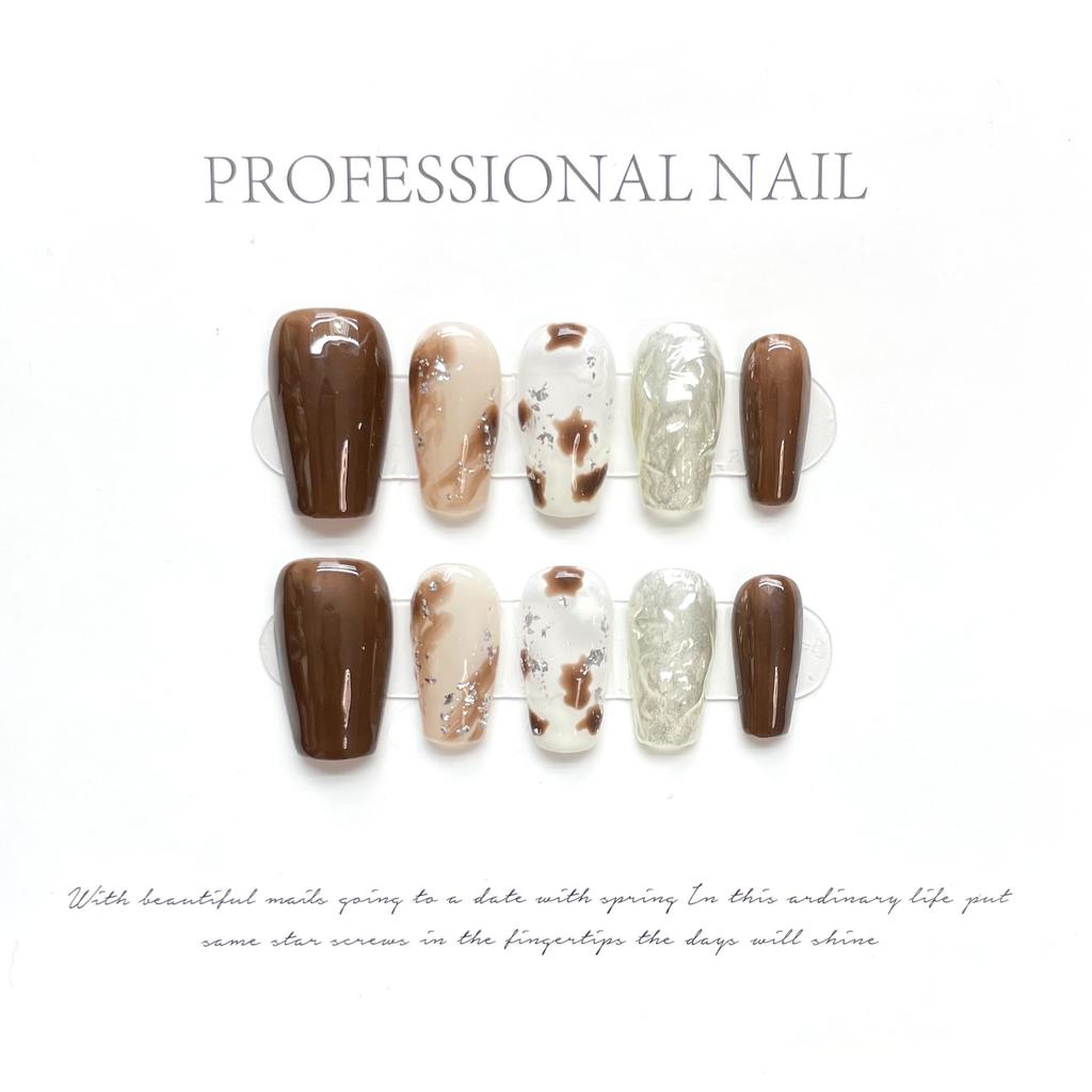 10pcs/set Purely Handmade Wearable Nails Removable Nail Art French Simple False Nails Finished Long and Short Nails