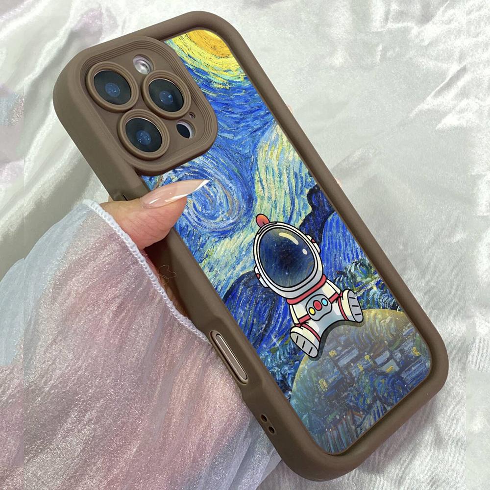 

JT198 Cute Astronaut Art for iPhone 17 16 15 14 Pro Max Samsung S26 S25 Ultra A17 A16 A07 A56 A06 A55 Xiaomi 15T Redmi 15c 14C Note 13 Soft TPU Case Redmi 15C 4G/5G(171.6) коричневий