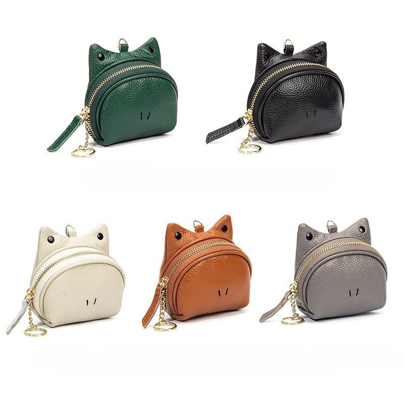 Portable Brand Genuine Leather Frog Shape Coin Pouch, Mini Zipper Key Holder Wallet with Detachable Key Ring for Pocket & Bag