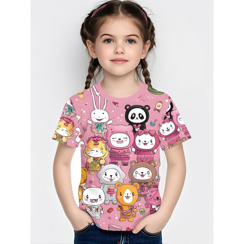 summer Fashionable Comfortable Soft Children's Top Cartoon Animal Series 3d Round Neck Short Sleeve Leisure versatile Children's T-shirt