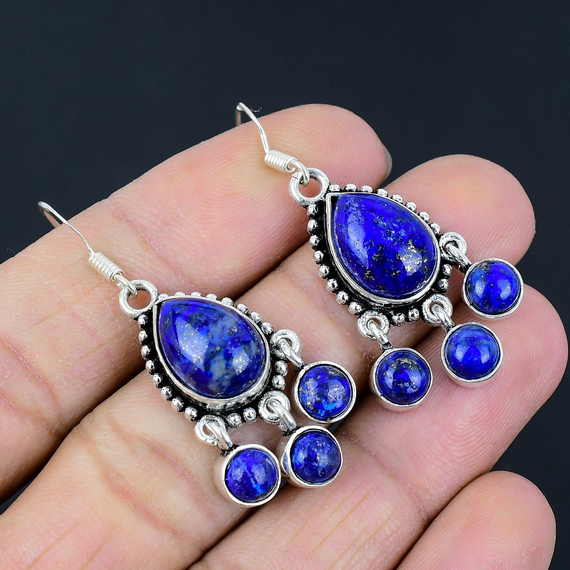 

Ювелирные серьги ручной работы из стерлингового серебра 925 пробы с драгоценным камнем лазурит 1,85 дюйма