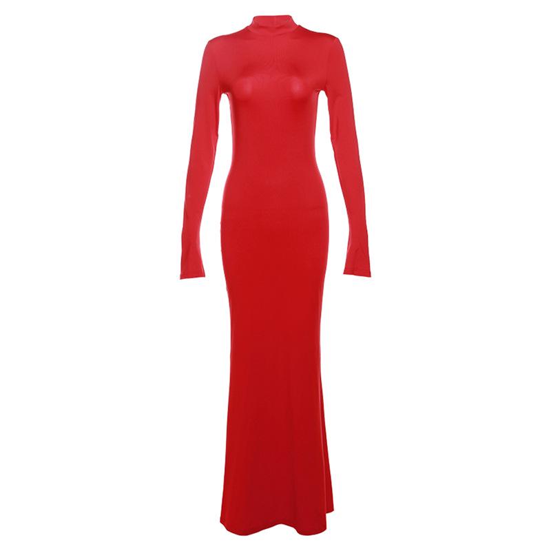 2023 Autumn/Winter Women's Fashion: Sexy Backless Slim-Fit Round Neck Long Sleeve Dress