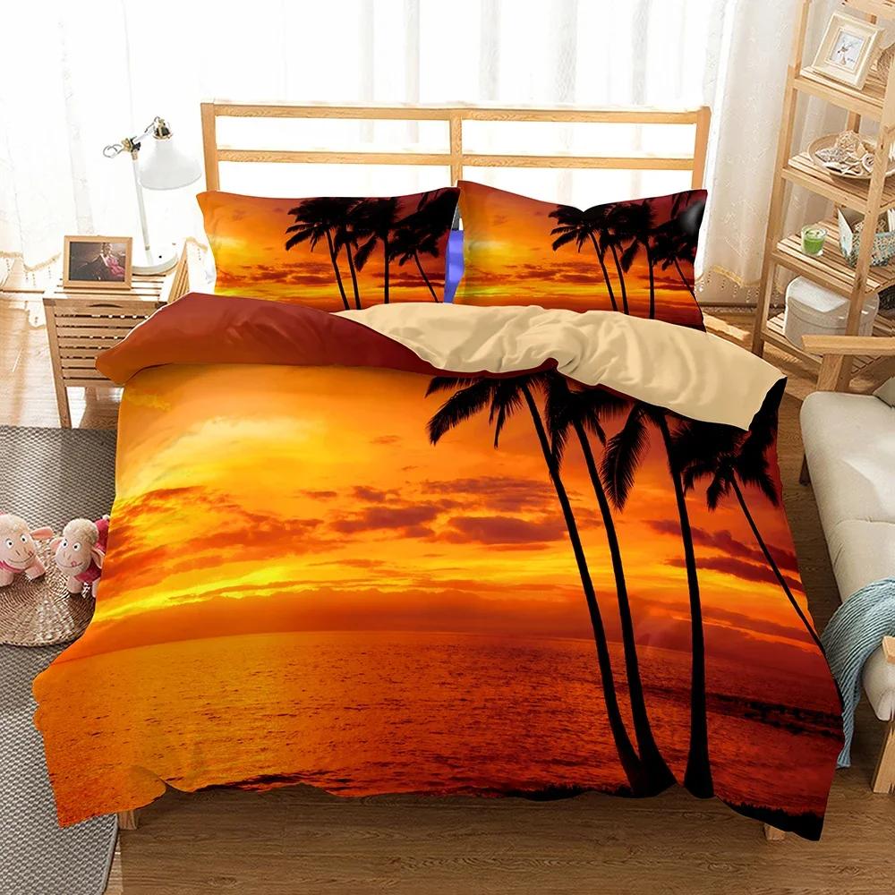 3D Bed set Beautiful Beach Beding Bed Linen Sets Modern Comfortable Quilt Cover+pilowcases Winter California King Beding Sets Jogo De Cama Bed