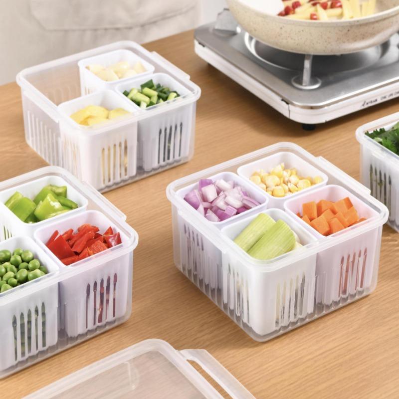 

Refrigerator Box, Draining and Preservation Storage Box, Dish Preparation Box, Scallion Draining and Preservation Box, Kitchen Four grids 1pc