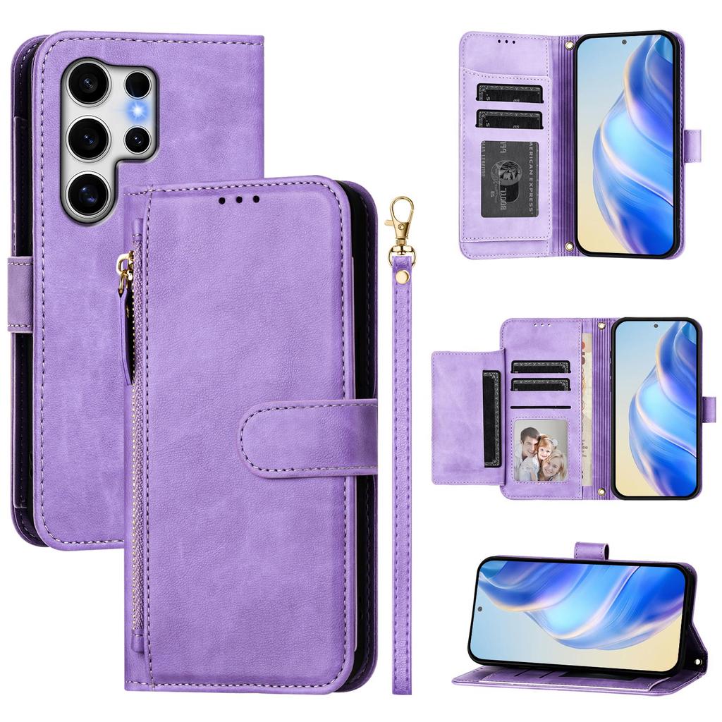 For Samsung Galaxy S25 Ultra Case Zipper Pocket Multiple Card Slots Leather Phone Cover