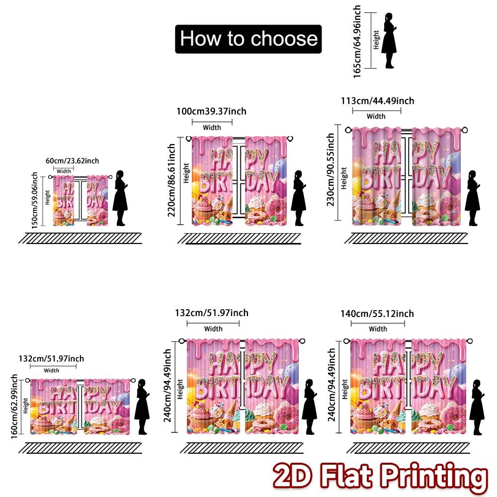 2D Flat Printing 2pcs Curtain Curtain Birthday Sweet Treats Digital Printed Polyester Drapes Family Party Use for Art Party for