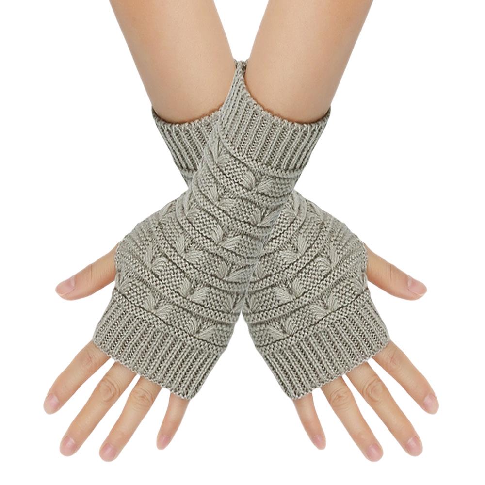 Autumn/Winter Jacquard Wool Wrist Guards Half-Finger Gloves for Men & Women