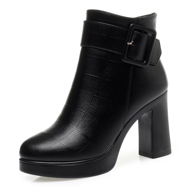 9cm Fashion Comfortable Soft Leather Boots Women Platform Shoes Fall Winter 2025 Block High Heels Ankle Boots with Fur Office