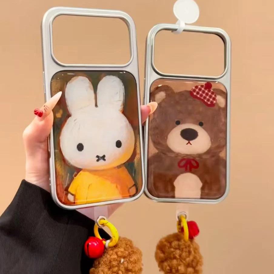 Vintage oil painting style Miffy rabbit bear is suitable for Apple 17Promax mobile phone case IP15/16Pro Epoxy water condensation