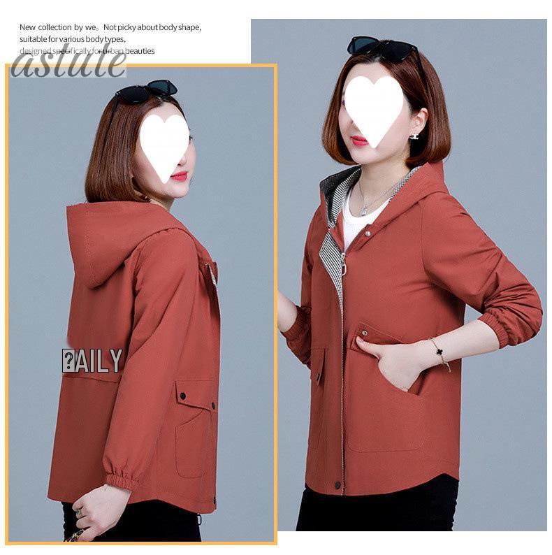 Women's Spring-Autumn Plus Size Hooded Windbreaker - Casual, Stylish, and Age-Reducing for Middle-Aged Women