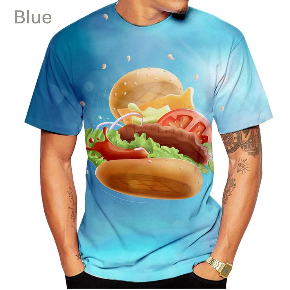 Summer Round Neck Hamburger Pattern 3D Print Top Fashionable Casual Short Sleeved Men's T-shirts