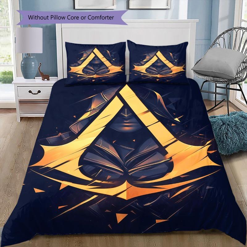 Triangolo Dorato AC Simbolo Biancheria da Letto Copripiumino Set Morbido Tessuto Microfibra Serie Assassin's Creed Multipli Motivi Biancheria da Letto Per Appassionati di Videogiochi