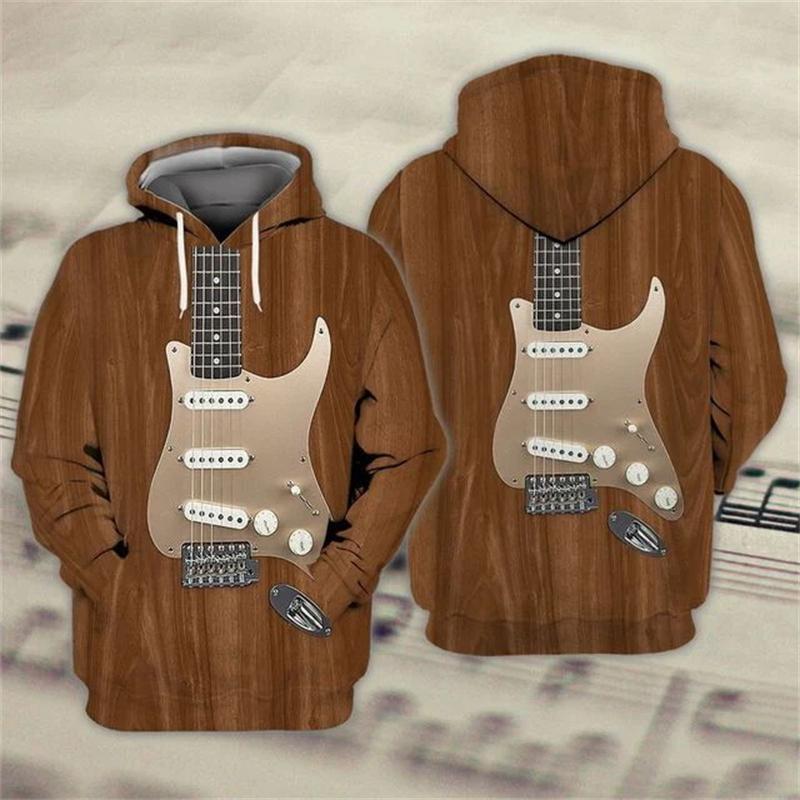 Men Hoodie Guitar Instrument 3D Printed Graphic Pullover Spring Autumn Fashion Harajuku Long Sleeve Streetwear Men Tops