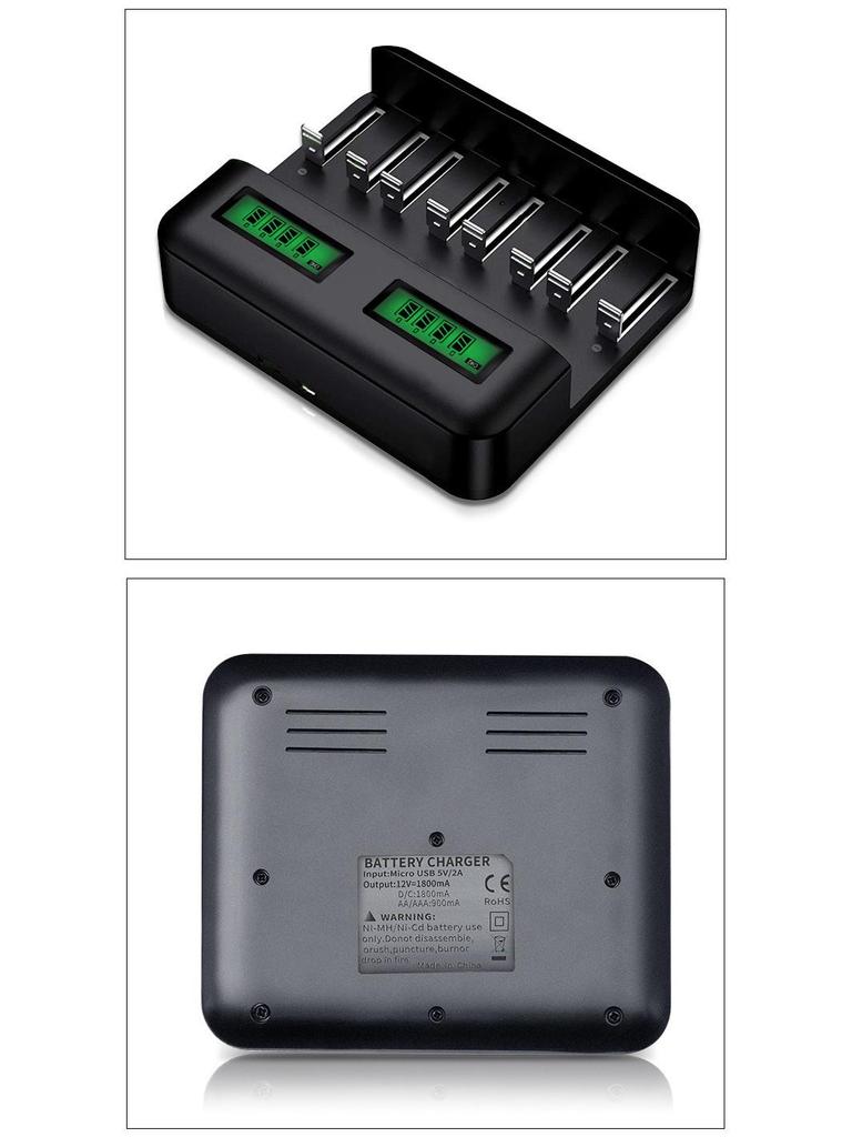 Eight-Slot USB LCD Universal Charger for AA/AAA/C/D Ni-MH Batteries with Type-C Charging