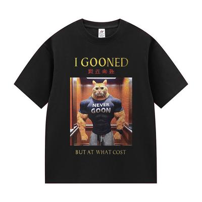 Japanese I Gooned But At What Cost Funny Cat Meme T Shirts Men's Vintage Fashion Cotton Short Sleeve T-shirt Unisex Streetwear