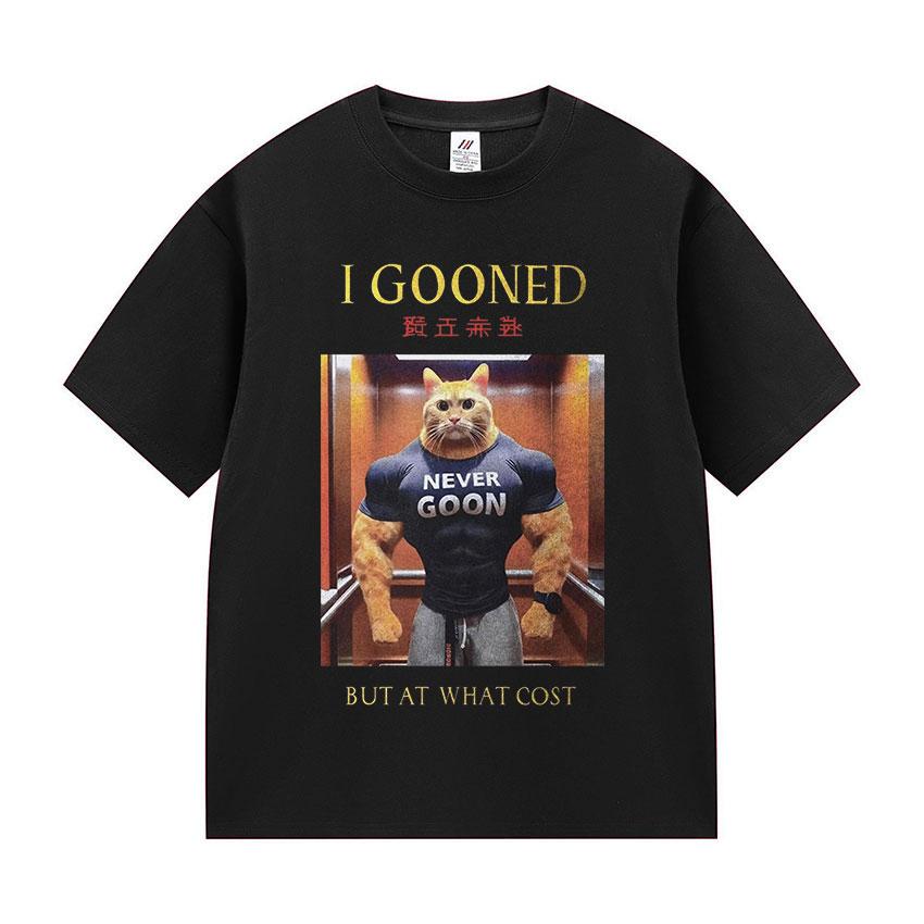 Japanese I Gooned But At What Cost Funny Cat Meme T Shirts Men's Vintage Fashion Cotton Short Sleeve T-shirt Unisex Streetwear