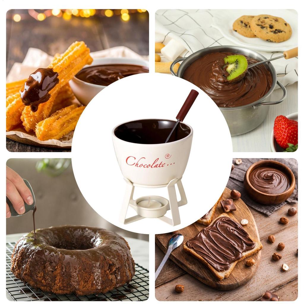 Chocolate Fondue Cup With Fork Ceramic Kitchen Gadgets Chocolate Melting Cup Mini Fondue Set For Christmas Birthday Party