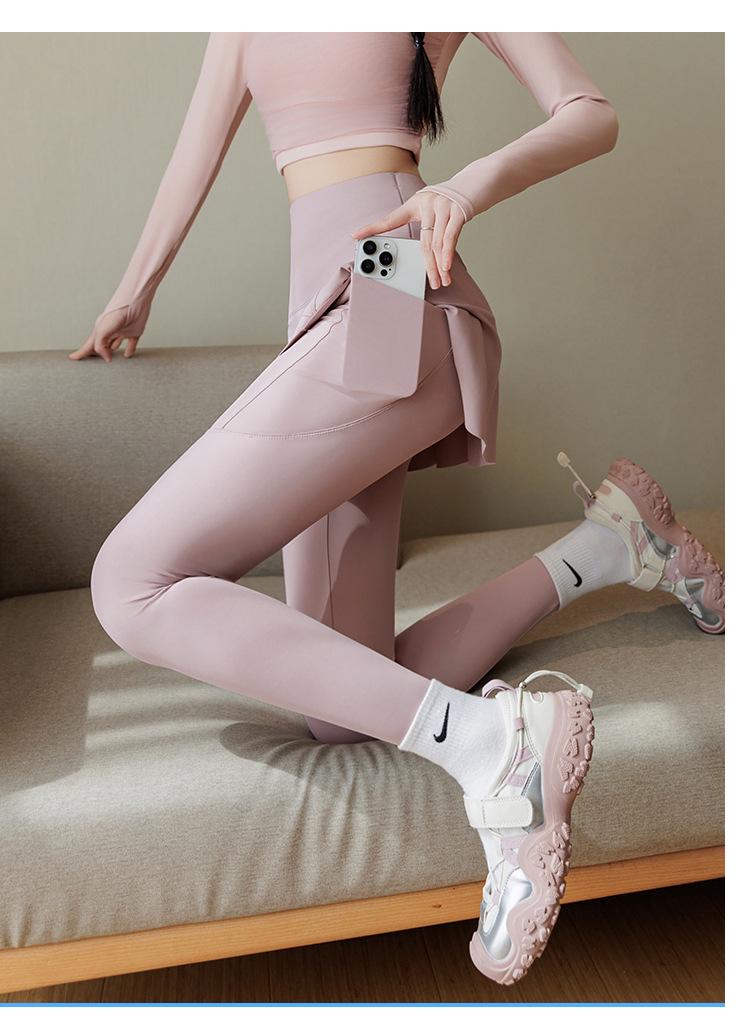 High-Waisted Yoga Leggings with Skirt and Pockets - Plus Size, Elastic, Butt Cover, Sportswear