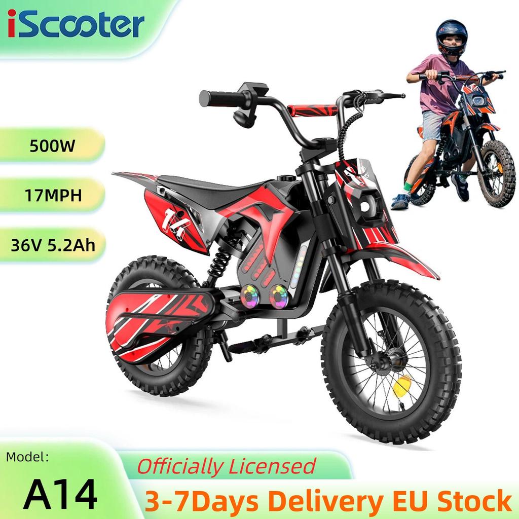iScooter A14 27KM/H Children's Electric Motorcycle 14 Inch Tire 500W Motor 36V/5.2Ah Battery Dual Shock Absorption With Bluetooth Electric Bicycles