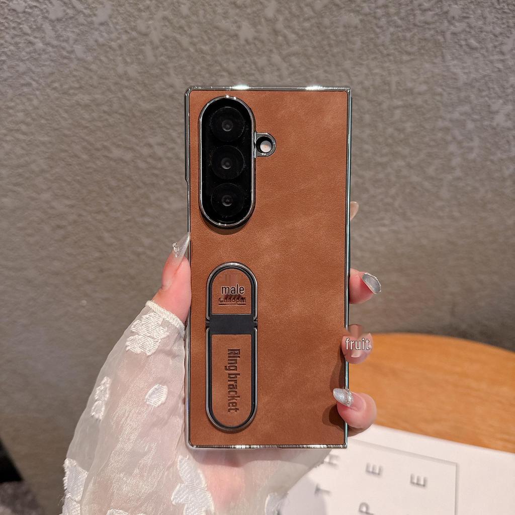 Чехол-держатель с кольцом из кожи для Samsung Z Fold7 с теплоотводом - Совместим с Flip6/7