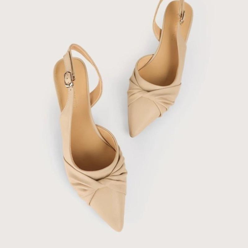 2024 New Summer Women's Shoes High Quality Pointed Toe Solid Color Mid-heel One-line Buckle Fashion Toe-toe Women's Sandals