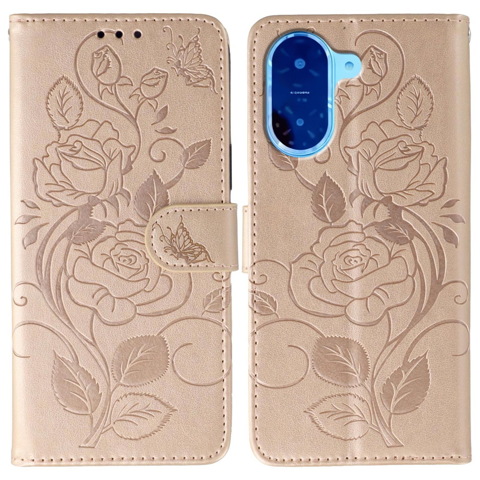 

Для Xiaomi Redmi A5 NFC (173.45мм) Чохол Гаманець Підставка З Тисненням Роза Метелик Шкірзамінник Чохол для Телефону Rose Gold