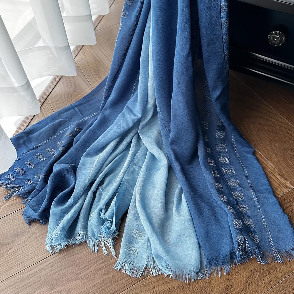 Gradient Color Block Bamboo Yarn Scarf for Women - Japanese Korean Mori Girl Style, Autumn Winter Cotton Linen Flax Shawl