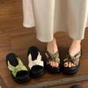 Pearl bow cool slippers women's summer wear new thick bottom heightening skirt beautiful beach one-word drag