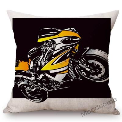 Motorcycle Art Biker Club Decoration Throw Pillow Case Us Retro Letter Print Free Spirit Motorbike Cotton Linen Cushion Cover