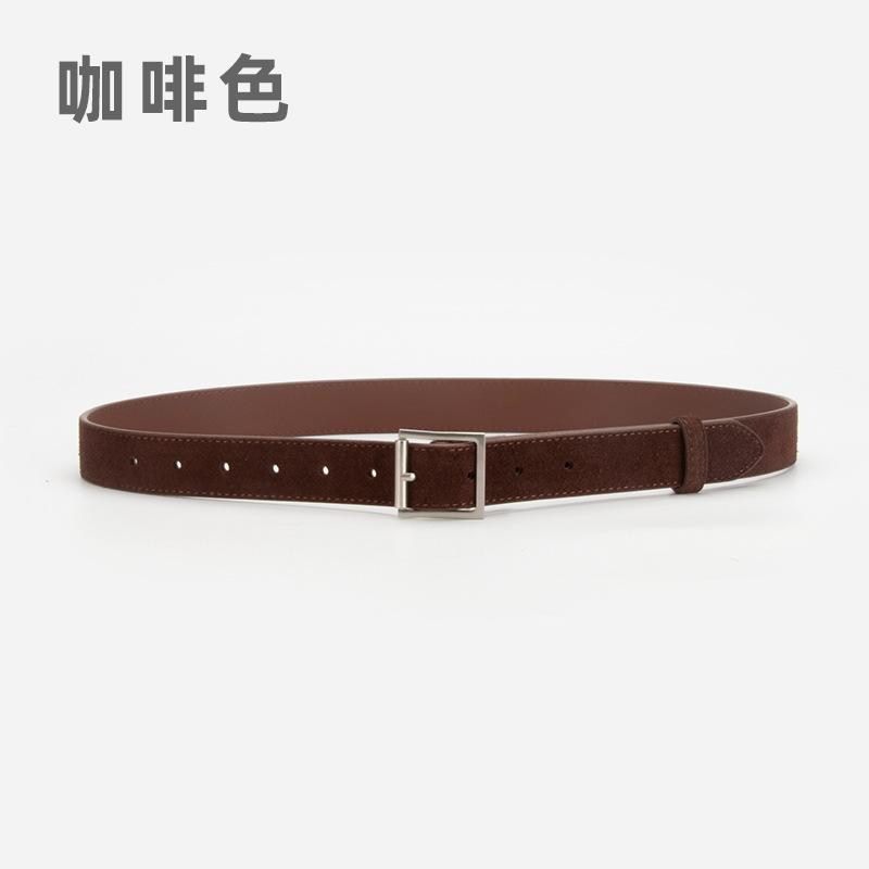 Simple Matte Velvet Belt Women'S Square Buckle High-End Leather Jeans Decorative Belt Women'S