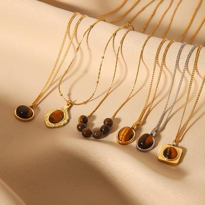 Tigerauge Anhänger Halskette Für Frauen Gold Farbe Edelstahl Charme Choker