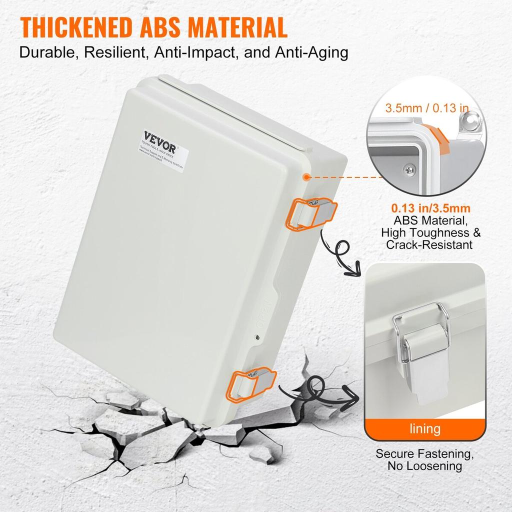 Outdoor Electrical Junction Box, 16.93 x 12.99 x 7.09 in, ABS Plastic Electrical Enclosure Box with Hinged Cover Stainless Steel Latch, IP67 Dustproof