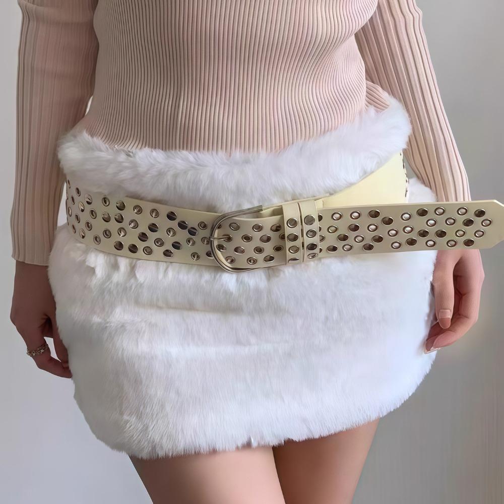 Luxury Design Eyelet Rivet Belt Punk Hollow Grommet Decorative Belt  for Women Club Outfit