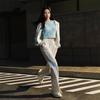 Li Ning Color Block Pattern Printed Polo Knit Jacket Women Jackets Off-White AFDT592-1