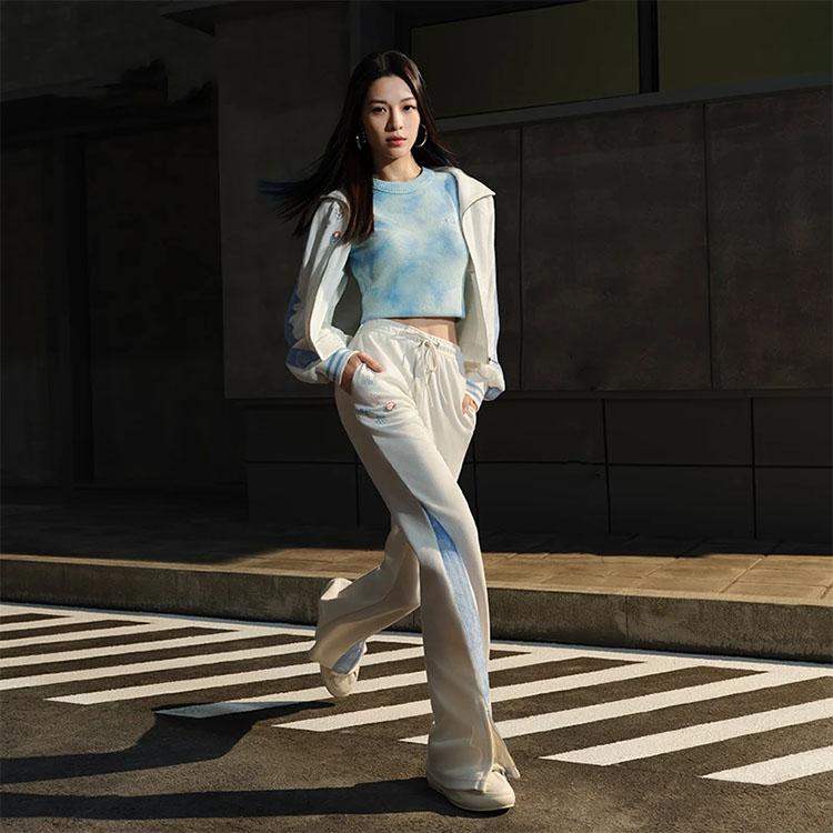 Li Ning Color Block Pattern Printed Polo Knit Jacket Women Jackets Off-White AFDT592-1