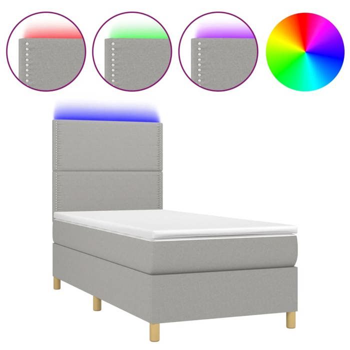 Exclusive House - Bed Slat Base and Mattress and LED Light Grey 100x200 Cm