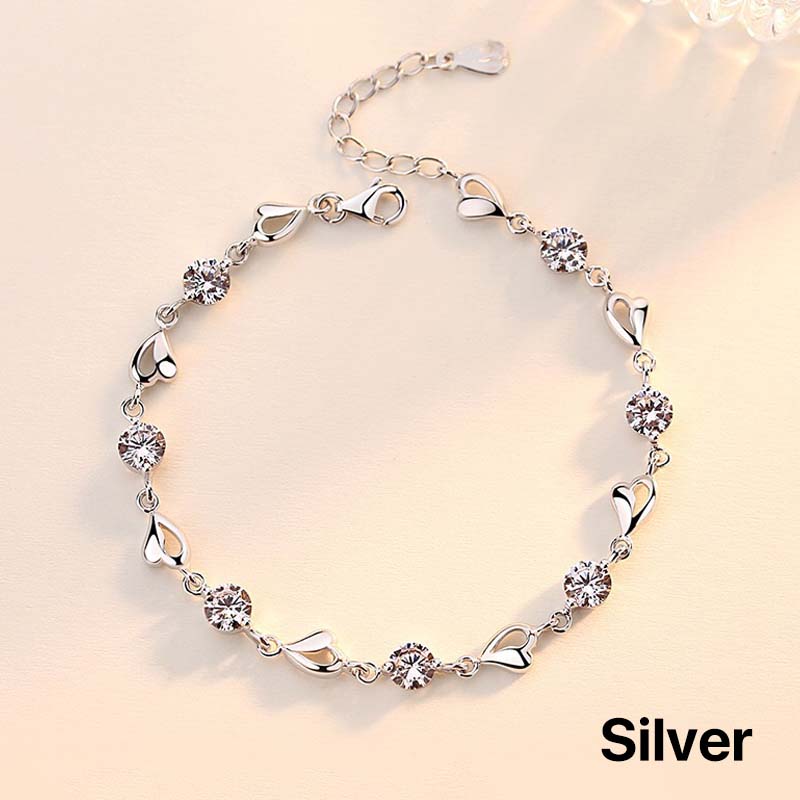 Fashion Crystal Silver Plated Heart Bracelet Zircon Diamond Adjustable Bracelet Jewelry Gift for Women
