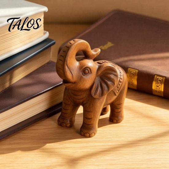 Compact Shelf Statue Elephant Figurine Ornament, Resin Wood Grain Statue, Auspicious Traditional Chinese Craft Animal Sculpture for Home Office Living