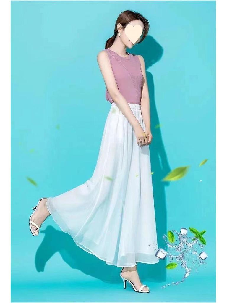 Add Pockets: Ice Silk Chiffon Wide-Leg High-Waist Slimming Plus Size Pants for Summer