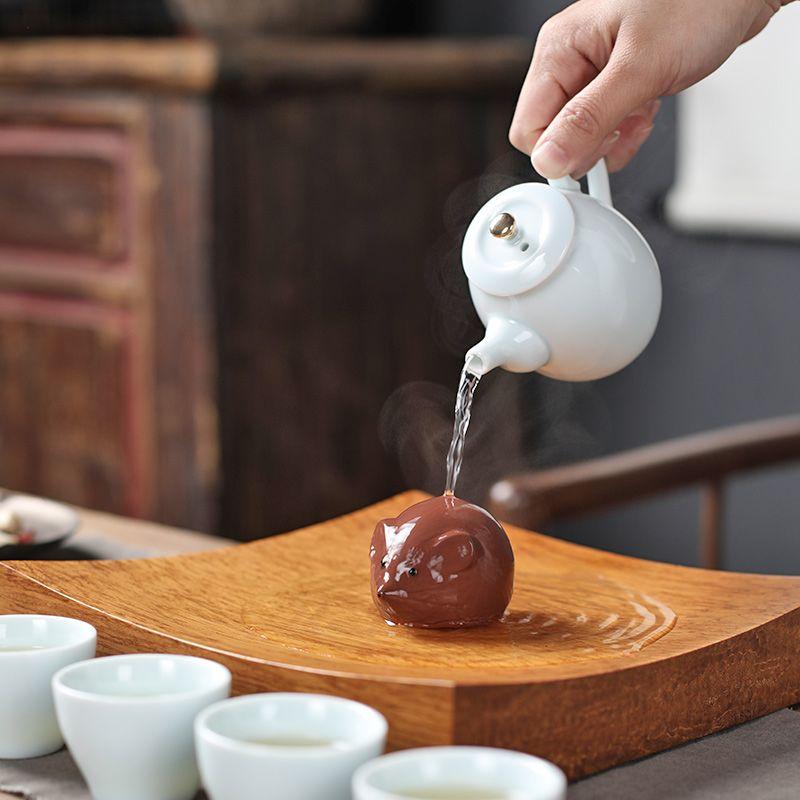 Zisha Teapot Pet Rat Zodiac Wealth Attract Figurine Feng Shui Lucky Charm for Tea Ceremony Desk Decor Meditation Gift