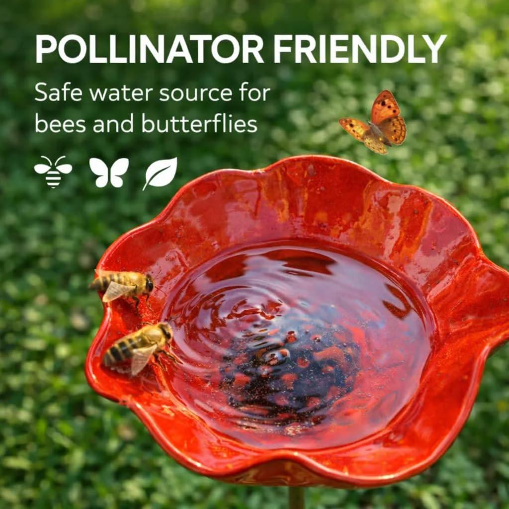 2026 New Handmade Metal Flower Garden Stake, Bee Watering Station, Bee Bath for Garden Metal Bee Water Feeder with Flower Design, Colorful Butterfly