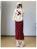 Roter Retro-Woll-Karo-Rock mit Schlitz - Herbst/Winter Beflockter, formender Hüftwickelrock