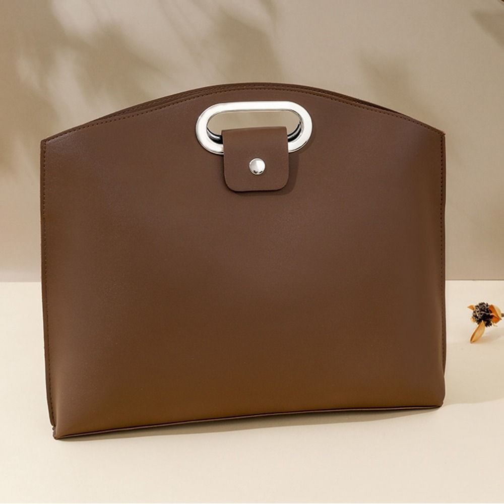 Solid Color Office Document Tote Bag PU File Bag Fashionable Briefcases  Women