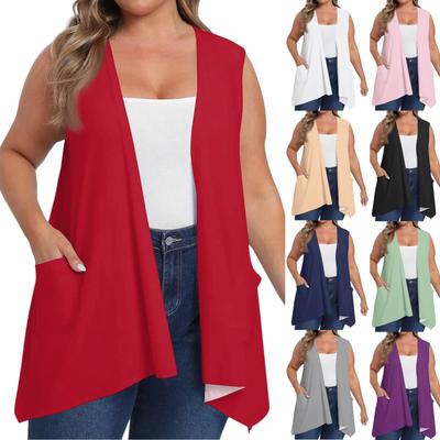 Gilet sans manches surdimensionné ample et décontracté pour femme, couleur unie, avec poche, veste cardigan