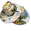 Floral Printed Fan Sun Hats Foldable Bamboo Sunscreen Cap Women Sunhat Folding Fan Hat  for Travel