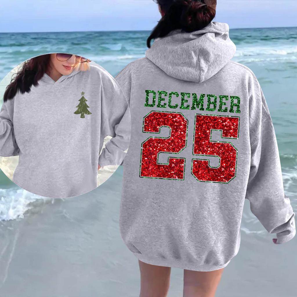 Damenmode Lässig Langarm Bedruckt Rundhals Kapuzenpullover Pullover Top