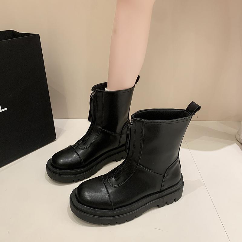 Fashion 2025New Autumn and Winter Fashionable Front Zipper Design Women's Short Boots Solid Color Round Toe Large Size Fashion Boots