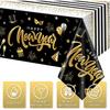 Hallswl 1 Pieces Happy New Year Tablecloths Black Gold Plastic Disposable Table Cloth Rectangle New Year Table Cover for 2026 New Years Eve Party