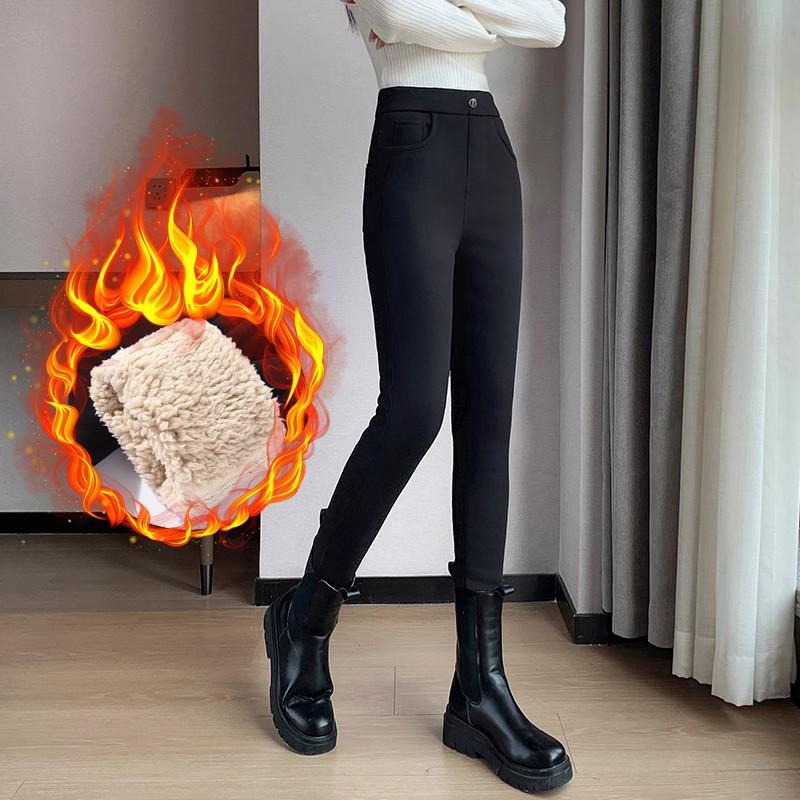 Women's Extra Thick Velvet-Lined Lambswool Leggings - High Waist, Stretchy, Warm Winter Outerwear
